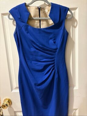 Calvin Klein Cobalt Blue Midi Sheath Dress with Side Ruching